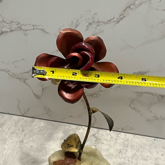 VINTAGE Mid Century Modern Rose Flower Leaves Copper Metal Art on Onyx Demott - Picture 11 of 11